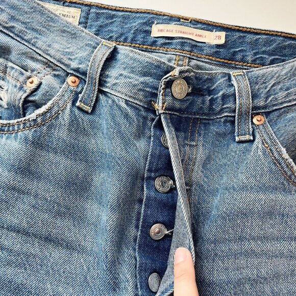 Levi's Ribcage Straight Ankle Jeans Distressed Lyocell Medium Wash - Size 28 - Picture 3 of 9